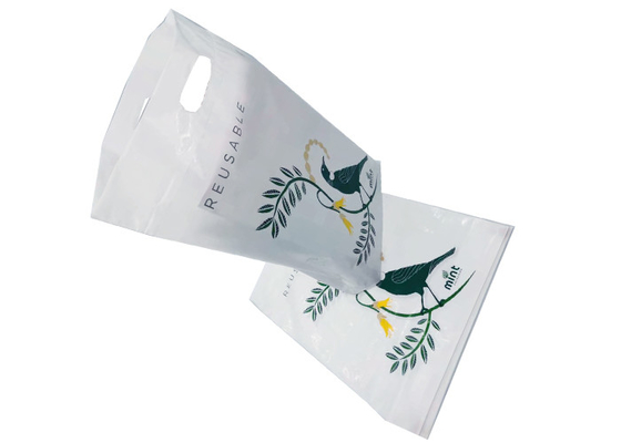 Reusable and Recyclable Heavy Duty White Poly LDPE Reinforced Die Cut Handle Retail Boutique Shopping Bags