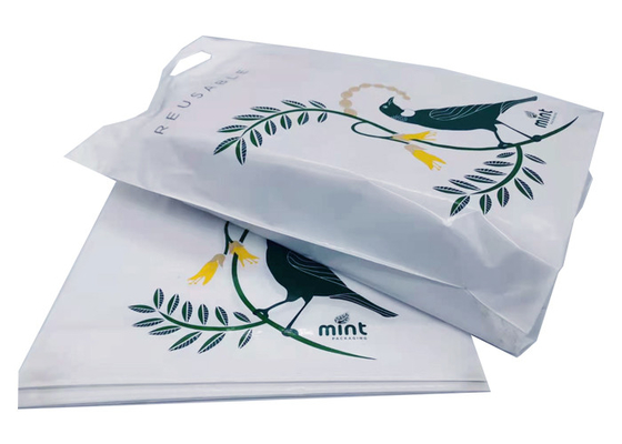 Reusable and Recyclable Heavy Duty White Poly LDPE Reinforced Die Cut Handle Retail Boutique Shopping Bags
