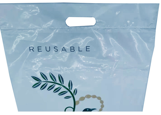 Reusable and Recyclable Heavy Duty White Poly LDPE Reinforced Die Cut Handle Retail Boutique Shopping Bags