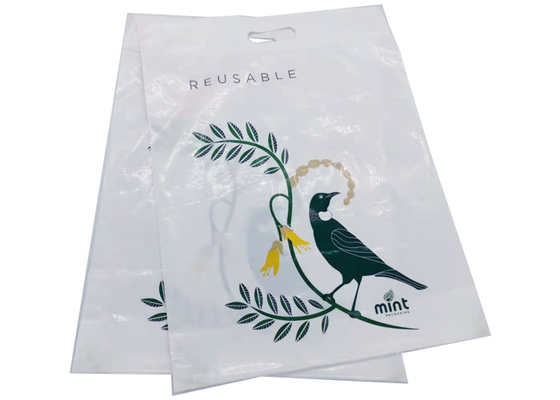 Reusable and Recyclable Heavy Duty White Poly LDPE Reinforced Die Cut Handle Retail Boutique Shopping Bags