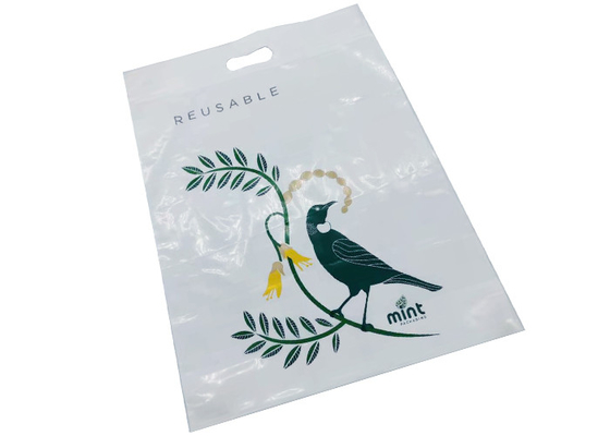 Reusable and Recyclable Heavy Duty White Poly LDPE Reinforced Die Cut Handle Retail Boutique Shopping Bags