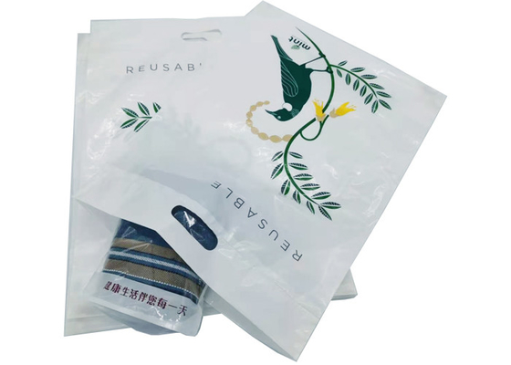 Reusable and Recyclable Heavy Duty White Poly LDPE Reinforced Die Cut Handle Retail Boutique Shopping Bags