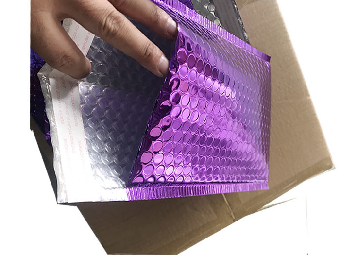Poly Glossy Purple Metallic Bubble Mailers With Self Sealing